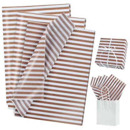 BEISHIDA Brown Pin Stripe Tissue Paper Bulk,Wrapping Tissue Paper for Gift Bags, 14 x 20 Inch Gift Wrap for Fall Autumn,Boho,Baby Shower,Bridal Shower,Birthday,DIY Crafts,30 Sheets - color: 30-brown