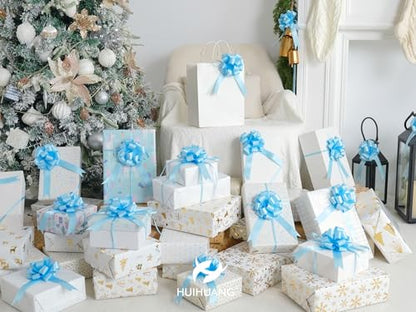 HUIHUANG Baby Blue Satin Pull Gift Bows for Baby Boy Shower, 12 PCS - color: Baby Blue, size: 1 Pack (12 bows, 4 in x 8 in)