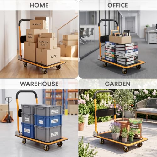 Simpli-Magic Push Cart Dolly, 330 LBS – Foldable Moving Platform Hand Truck – Easy Storage, 360 Degree Swivel Wheels Flat Bed Cart
