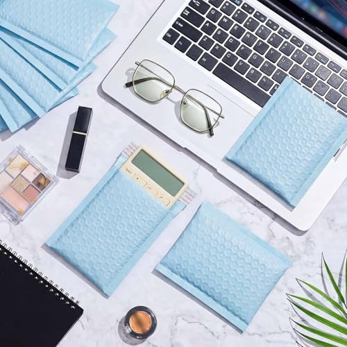 Henoyso 100 Pcs Blue Bubble Mailer 4 Sizes Adhesive Padded Envelopes - color: Blue