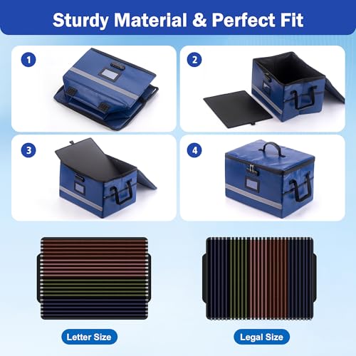EXLIFBAG Fireproof File Organizer with Lock, 1 Layer - color: Blue, size: 1 Layer