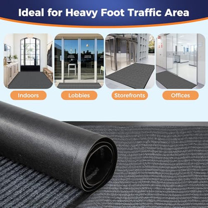 Commercial Floor Mat, 3 x 5 FT Extra Large Door Mat, Indoor/Outdoor Entrance Mat, Commercial Rug with Water & Stain Proof, Easy to Clean, Low-Profile, Heavy Duty Rubber Mat, Charcoal Grey - size: 3 x 5 Feet