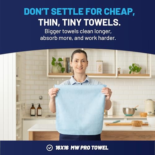 MW Pro Microfiber Cleaning Cloth | Blue | 12 Pack | 16” x 16” | All Purpose Microfiber Towels - Clean, Dust, Polish, Scrub, Absorbent - color: Blue