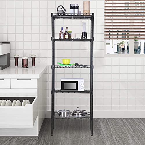 BestOffice | 5-Tier Wire Shelf with Wheels | 16.7" x 11.8" x 47.6" | Black - color: Black, size: 16.7L×11.8W×47.6H