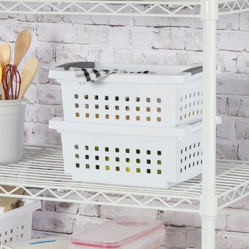 Sterilite Small Stacking Basket Plastic Storage Organizer, White, 4-Pack - size: 4 Pack, style: Small