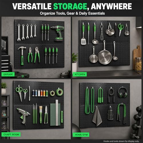 6 Pack Peg Board, 16×12" Black Metal Pegboard Wall Panels for Garage - size: 6 Pack-Square