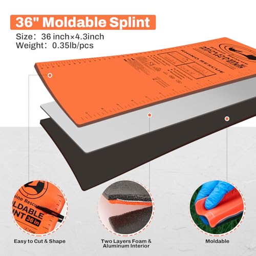 RHINO RESCUE First Aid Moldable Splint 36" X 4.3" Orange-Gray (1, Folded) - color: Orange