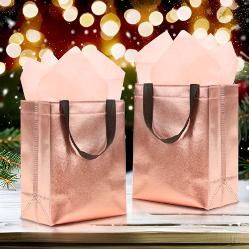 KeerxunBag Rose Gold Gift Bags - 12pk - Reusable - With Inner Liner Paper - color: Rose Gold