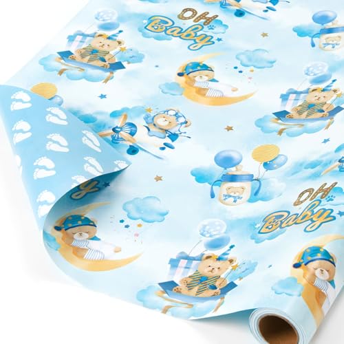 WERNNSAI Baby Wrapping Paper - 16.4 ft Bear Wrapping Paper Boy - color: Baby Bear