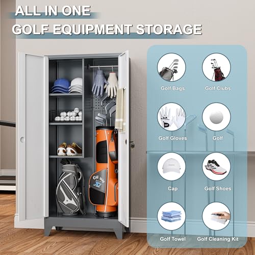 VASAAOSD Metal Golf Bag Storage Cabinet, Golf Storage Organizer for Garage