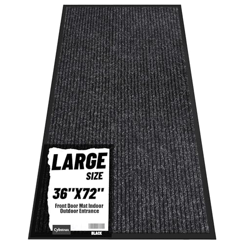 Front Door Mat 3'x6', Heavy Duty Waterproof Indoor Outdoor Doormat, Black Outside Entryway Rugs - color: Black Double Stripes, size: 3' x 6'(Rectangular)