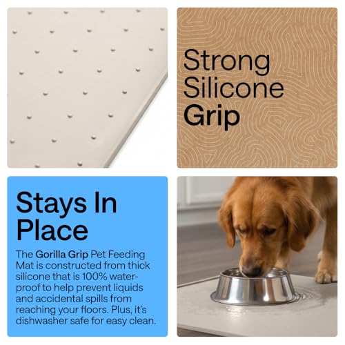 GORILLA GRIP Dog Food Mat, 100% Waterproof Silicone, 18.5x11.5 Beige - color: Beige, size: 18.5"l X 11.5"w