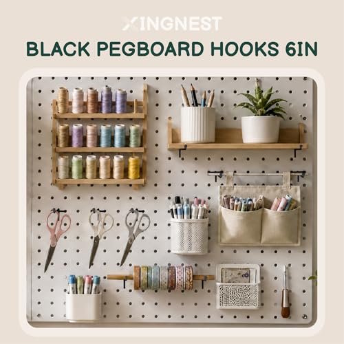 50-Pack Black Pegboard Hooks 6 Inch - Fits 1/8 and 1/4 Inch Boards - color: Black, size: 6 Inch