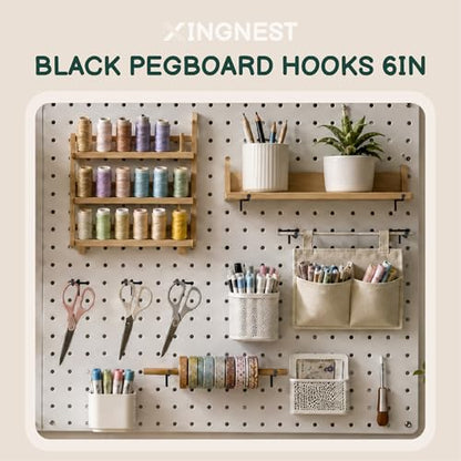 50-Pack Black Pegboard Hooks 6 Inch - Fits 1/8 and 1/4 Inch Boards - color: Black, size: 6 Inch