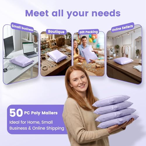 Metronic Poly Mailers 10x13 50 Pack, Small Durable Self Seal Shipping Bags - color: Lilac Purple, size: 10x13 50PC
