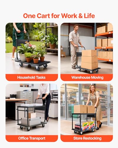 VEVOR Heavy Duty 2 Tier Platform Hand Truck, 700 lbs 2 Tier Push Tool Cart with High-Strength Steel, Utility Cart for Warehouse, Garage, Workshop, Office - size: 28.7 x 18.5 x 32.3 in/ 730 x 470 x 820 mm