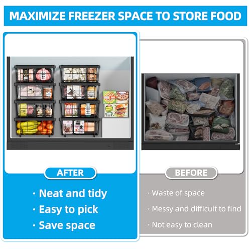4 Pack Expandable Freezer Organizer Bins, Stackable Chest Freezer Basket - color: Black, size: 4 Packs