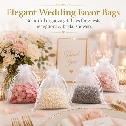 Sukh 100pcs Organza Bags 5''x7'' - White Mesh Drawstring Gift Bags - color: White, size: 100 Count (5 x 7 Inches)