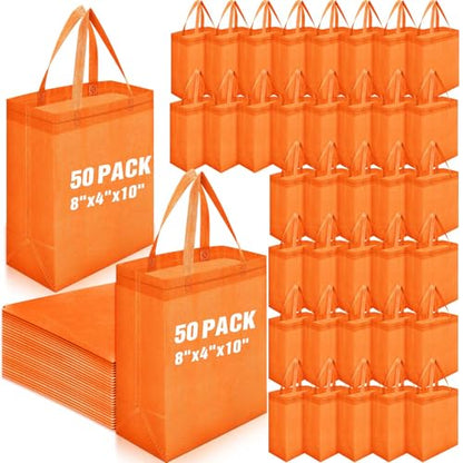 Windyun 50 Pcs Reusable Tote Bag Bulk 8 x 4 x 10 Inch, Orange - color: Orange