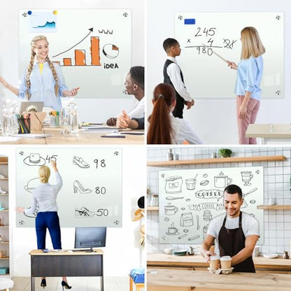 H-Qprobd Glass Whiteboard 60"x40" Magnetic Dry Erase White Board for Wall, Includes 12 Magnets, 8 Markers and 2 Erasers - size: Glass 60"x40"