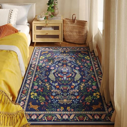 Rugcomf Area Rug 4x6 Floral Washable Non Slip, Blue - color: Blue, size: 4' x 6' (Rectangular)
