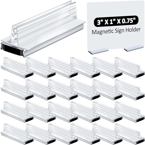 Thyle 12 Pack Magnetic Sign Holder Grip Holder, Powerful Magnet, 3" Length, 1" Width, 0.75" Total Height for Retail Wall Display Store Vendor Event Warehouse and Shop Supplies, Clear