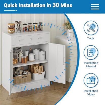 Metal Storage Cabinet, 36" Locking Cabinet with 1 Drawer & Shelves - color: White, size: 36"H×28"W×16"D-1Drawer