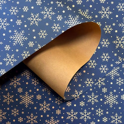 volila Brown Paper Roll 17.5 inch x 50 feet - Blue Snowflakes Kraft Paper Roll for Gift Wrapping Flower Boquet Craft Supplies - Brown Wrapping Paper for Moving Packing Paper - color: Blue Snowflakes