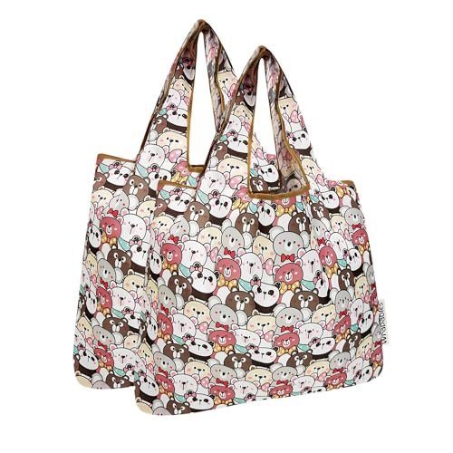 allydrew Medium Foldable Tote Nylon Reusable Grocery Bag (Set of 2) - color: Funny Bears