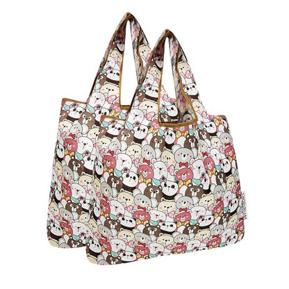 allydrew Medium Foldable Tote Nylon Reusable Grocery Bag (Set of 2) - color: Funny Bears