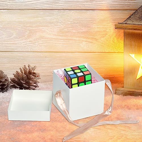 Gift Box with Lid & Ribbon for present, 12pcs, White, 4"×4"×4" - color: White, size: 4 x 4 x 4 Inch