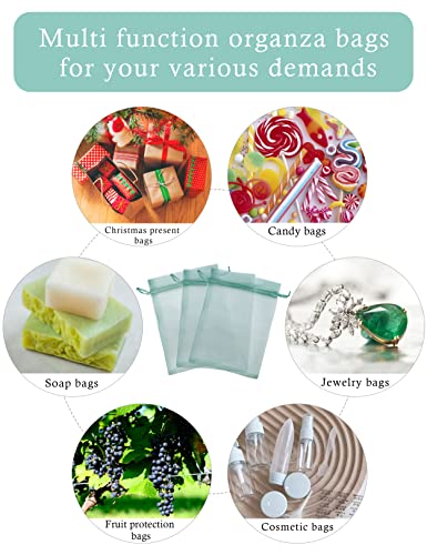 Jexila 100 Pack Teal Organza Gift Bags 5X7 Satin Drawstring Mesh Gift Pouch - color: Aqua