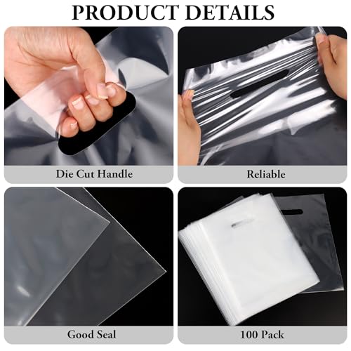 HOIIOH 100 Pack 12x15 Inch Clear Plastic Bags with Handles - color: 100 Pack 12"x15" Clear Plastic Bags