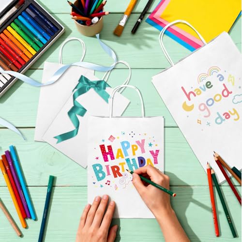 MESHA White Paper Gift Bags with Handles, 90 Pack, 3 Sizes (5/8/10 Inch) - color: White, size: 1 Count (Pack of 90)