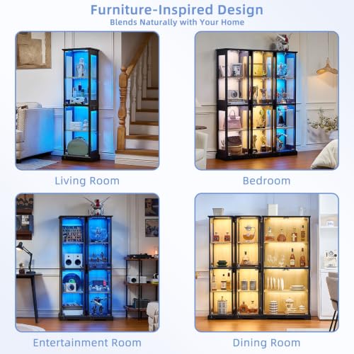 LELELINKY Farmhouse Narrow Glass Display Cabinet with Doors & Lock, Black - color: Black, size: 1 Pack