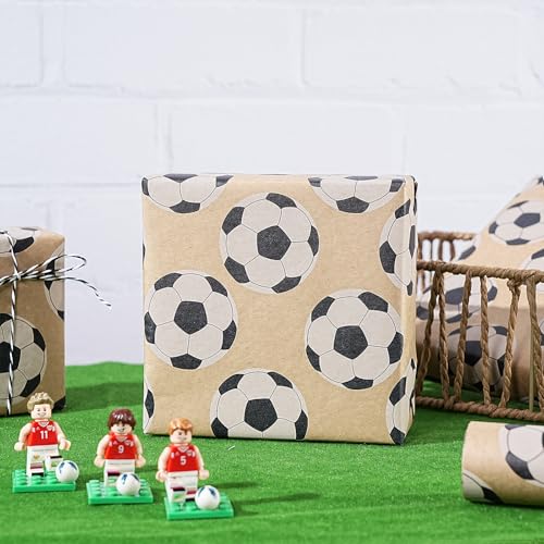 RUSPEPA Football Wrapping Paper Roll for Men Boys Kids, Mini Roll, Black and White Soccer Ball Design Kraft Gift Wrap for Birthday, Game Day, Sports Party, 17 Inches x 16.4 Feet - color: Kraft Classic Soccer