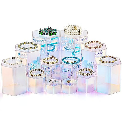 Jetec 12 Pcs Hexagonal Jewelry Display Risers Acrylic Stands,Rainbow Color - color: Rainbow Color