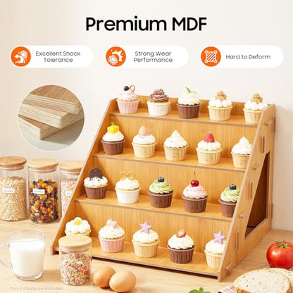 4 Tier Retail Display Stands 4 Pcs Set Cake Dessert Countertop Display Stand Log Color Triangular Display Rack for Stores Offices Homes Parties