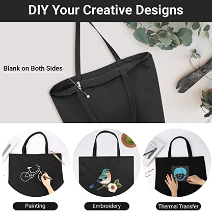 Segarty Canvas Tote, 3 Pack 20x15.7 Black Canvas Shopping Bags for Women, Reusable Natural Cotton Bag Aesthetic with Shoulder Strap, Bulk for DIY, Grocery Shopping, Beach, Travel，Gift - size: 19.7"x15.7"x7.9", style: Black_3pcs