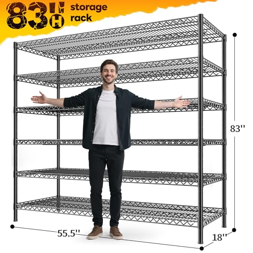 REIBII 6-Tier Heavy Duty Wire Shelving Unit, 3840LBS Storage Shelf Rack - size: 83"H x 55.5"W x 18"D