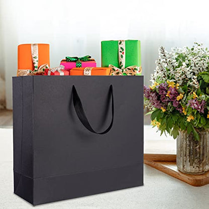 Plauthus 15.7" Black Gift Bags, 3 Pack, Tissue Paper, Ribbon Handle - color: black-XL-3pcs