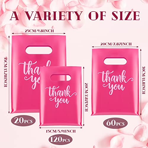 Eersida 200 Pcs Thank You Bags Plastic Bags with Handles Shopping Bag Pack - color: Pink