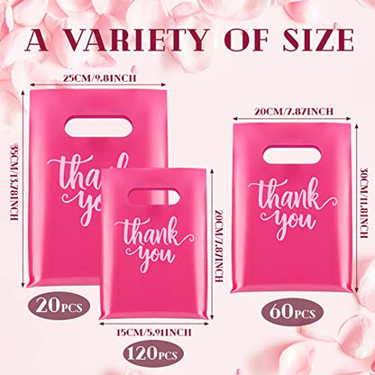 Eersida 200 Pcs Thank You Bags Plastic Bags with Handles Shopping Bag Pack - color: Pink