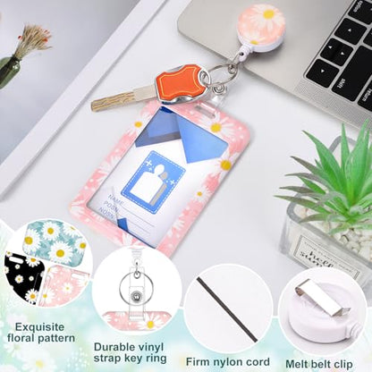 3 Pack Daisy Id Badge Holder with Retractable Reel, Vertical, Clear - color: Daisy