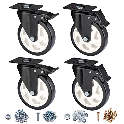 Caster Wheels-5 Inch Swivel Casters Set of 4 Heavy Duty with Brake - color: Black, size: 5"4pack Black