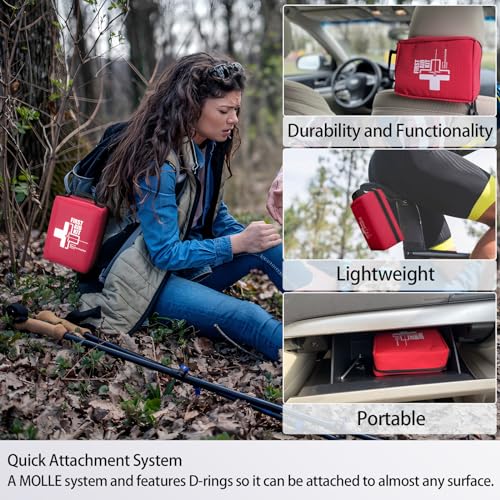 First Aid Kits - Compact First Aid Kit with Labelled Compartments Molle System Premium Emergency Kits for Home, Office, Car, Outdoor, Hiking, Travel, Camping - 216 piece - size: Medium Kit