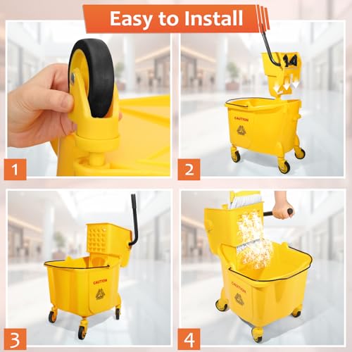 VOUBIEN 35 Qt Commercial Mop Bucket with Side-Press Wringer Combo on Wheels