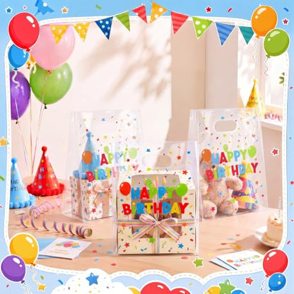 Pasimy 12 Pcs Back to School Birthday Bags Birthday Plastic Gift Bags with Handles 11.8 x 7.9 x 4.7 Inch Colorful Balloons Party Gift Wrapping Pouch for Bday‌ Party Small Business Merchandise Supplies - style: Birthday