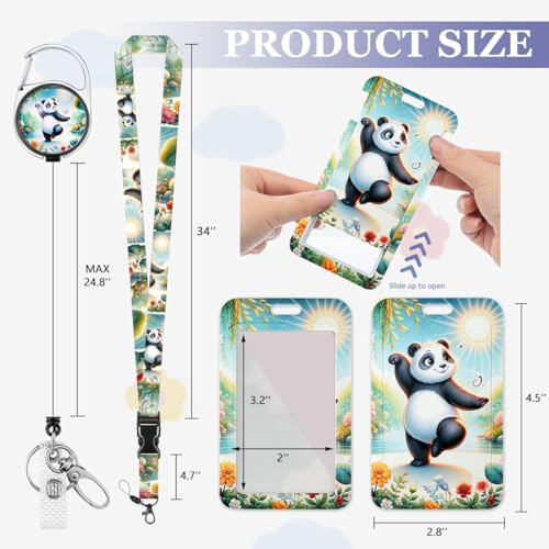 Cute Panda ID Badge Holder with Lanyard and Retractable Badge Reel - color: Cute Panda
