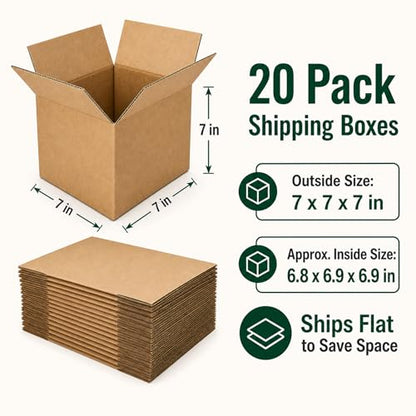 7x7x7 Brown Kraft Shipping Boxes for Small Business, 20 Pack - size: 7x7x7 Inch